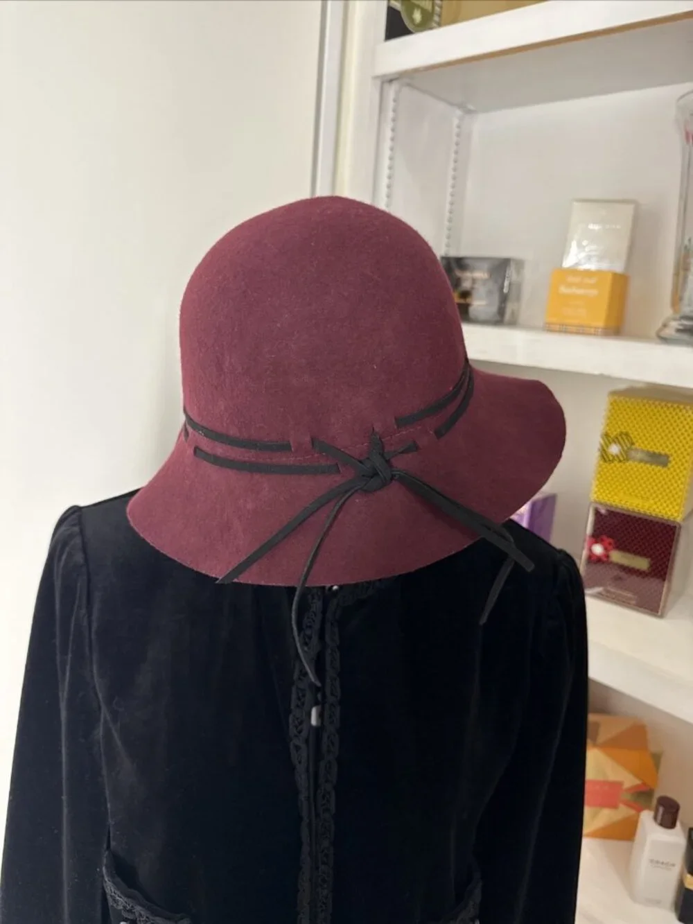 Sunday Afternoons Ellie Cloche Burgandy Wool Hat SPF 50 Retro City